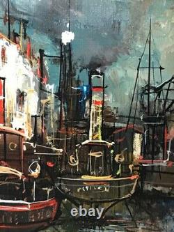 Armand LOURENCO. Tableau HST. SCENE DE PARIS-BATEAUX A QUAI / FRENCH PAINTING