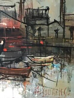 Armand LOURENCO. Tableau HST. SCENE DE PARIS-BATEAUX A QUAI / FRENCH PAINTING