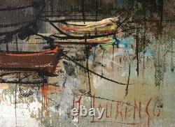 Armand LOURENCO. Tableau HST. SCENE DE PARIS-BATEAUX A QUAI / FRENCH PAINTING