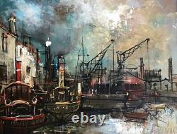 Armand LOURENCO. Tableau HST. SCENE DE PARIS-BATEAUX A QUAI / FRENCH PAINTING