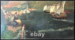 Art nouveau grande peinture sur bois signée illisible 90 cm par 47,7 circa 1900