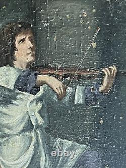 Artiste à Identifier Huile sur Bois Signée et Datée Violoniste XIX