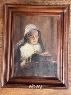 Artiste à identifier Huile sur panneau de bois Monogrammée La liseuse -XIX