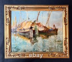 Attilio Achille BOZZATO (1886-1954) Venice Chioggia Boats Oil Painting c. 1930