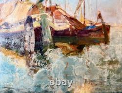 Attilio Achille BOZZATO (1886-1954) Venice Chioggia Boats Oil Painting c. 1930