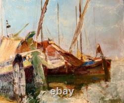 Attilio Achille BOZZATO (1886-1954) Venice Chioggia Boats Oil Painting c. 1930