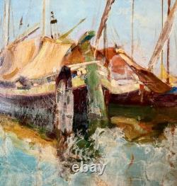 Attilio Achille BOZZATO (1886-1954) Venice Chioggia Boats Oil Painting c. 1930