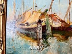 Attilio Achille BOZZATO (1886-1954) Venice Chioggia Boats Oil Painting c. 1930