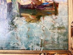 Attilio Achille BOZZATO (1886-1954) Venice Chioggia Boats Oil Painting c. 1930