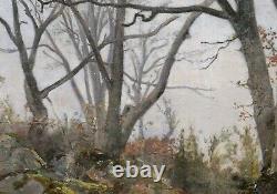 Attribué Henri HARPIGNIES tableau paysage hiver sous bois Forêt Fontainebleau