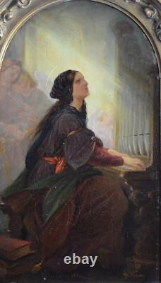Auguste Chauvin 1810-1884. École Belge. Sainte-Cecile jouant de l'orgue