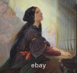 Auguste Chauvin 1810-1884. École Belge. Sainte-Cecile jouant de l'orgue