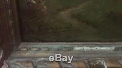 BARBIZON Huile sur panneau de bois Signé G. GAIGNARD XIXè paysage rivière