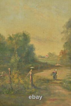 BARBIZON Promeneuse dans un bois L Henry (1850-1896) XIX ème