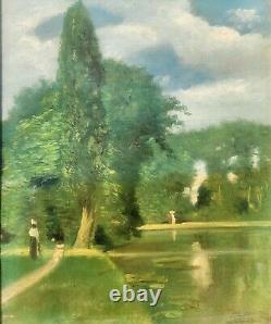 BASTIDE Noel. Bois De Boulogne Paris Peinture huile sur toile signé. A Restaurer