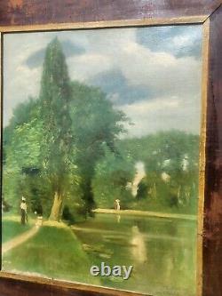 BASTIDE Noel. Bois De Boulogne Paris Peinture huile sur toile signé. A Restaurer
