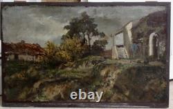 BEAU TABLEAU BARBIZON XIXe PAYSAGE DANS UNE CAMPAGNE ORAGEUSE