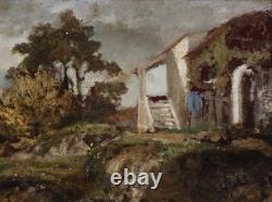 BEAU TABLEAU BARBIZON XIXe PAYSAGE DANS UNE CAMPAGNE ORAGEUSE