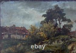 BEAU TABLEAU BARBIZON XIXe PAYSAGE DANS UNE CAMPAGNE ORAGEUSE
