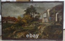 BEAU TABLEAU BARBIZON XIXe PAYSAGE DANS UNE CAMPAGNE ORAGEUSE