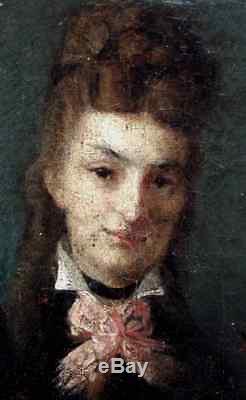 Beau Portrait Impressionniste 1875. Jeune Femme Au Nud Rose. Monogramme Gc