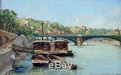 Beau Tableau Impressionniste 1920-1930. Paysage Animé Des Bords De Seine