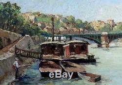 Beau Tableau Impressionniste 1920-1930. Paysage Animé Des Bords De Seine