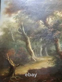 Beau paysage animé, XVIII è s, château, huile sur panneau de bois, encadrée