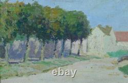 Beau petit tableau impressionniste Paysage chemin arboré 19ème