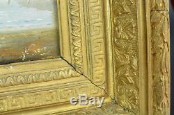 Beau tableau ancien Marine animée Bateaux au mouillage napoléon 3 cadre doré