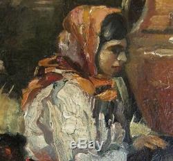 Bel Impressionniste Espagnol 1900. Femme Dans Un Artisanat De Jarre Andalouse
