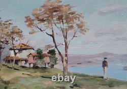 Belle Huile Sur Bois Paysage Maritime Encadré Sous Verre