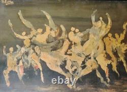 Belle Huile Sur Bois Scène De Vie Et De Danse Signé