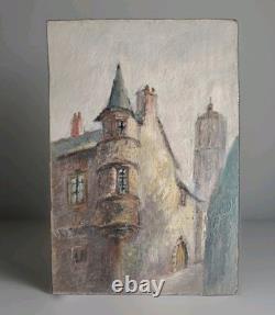 Belle Huile Sur Bois Village Donjon Architecture Signé E Viala