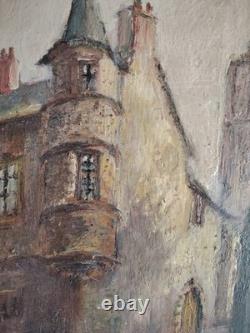 Belle Huile Sur Bois Village Donjon Architecture Signé E Viala