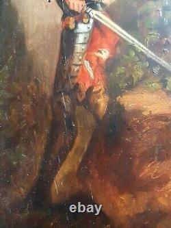 Belle Huile sur bois Conquistador XIX Peinture Hernan Cortés Christophe Colomb