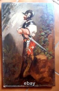 Belle Huile sur bois Conquistador XIX Peinture Hernan Cortés Christophe Colomb