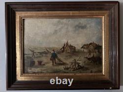 Belle Peinture Huile Sur Panneau Bois Hsp Marine Bateau Tableau 1900 Art Ancien