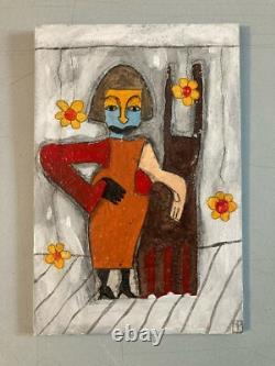 Belle Peinture Panneau Bois Art Brut Outsider Nabarus Isabelle Maitre Art Fleur