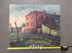 Belle Peinture Paysage Maison immeuble 1950 Huile Sur Panneau Hsp Signé Onde