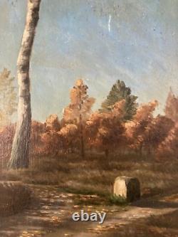 Belle peinture huile panneau bois 1900 paysage post impressionniste Campagne Art