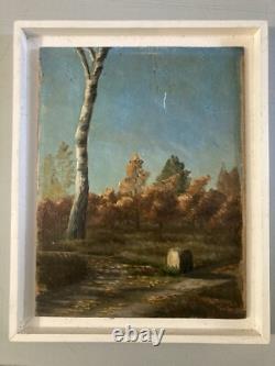 Belle peinture huile panneau bois 1900 paysage post impressionniste Campagne Art