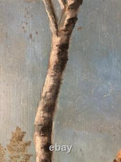 Belle peinture huile panneau bois 1900 paysage post impressionniste Campagne Art