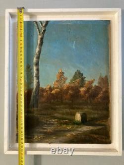 Belle peinture huile panneau bois 1900 paysage post impressionniste Campagne Art