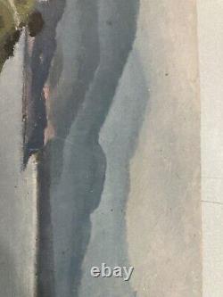 Belle peinture huile panneau bois 1930 paysage post impressionniste Lac Rivière