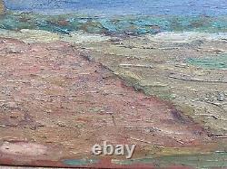 Belle peinture huile panneau bois 1930 paysage post impressionniste ferme champs