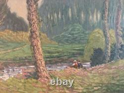 Belle peinture huile panneau bois pointillisme Pointilliste Impressionniste Art