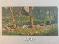 Belle peinture huile panneau bois pointillisme Pointilliste Impressionniste Art