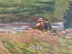 Belle peinture huile panneau bois pointillisme Pointilliste Impressionniste Art