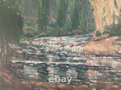 Belle peinture huile panneau bois pointillisme Pointilliste Impressionniste Art